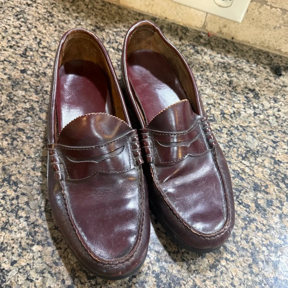 Vintage Bass Burgundy Leather Penny Loafers Beefroll Slip On Shoes Mens 8.5 D